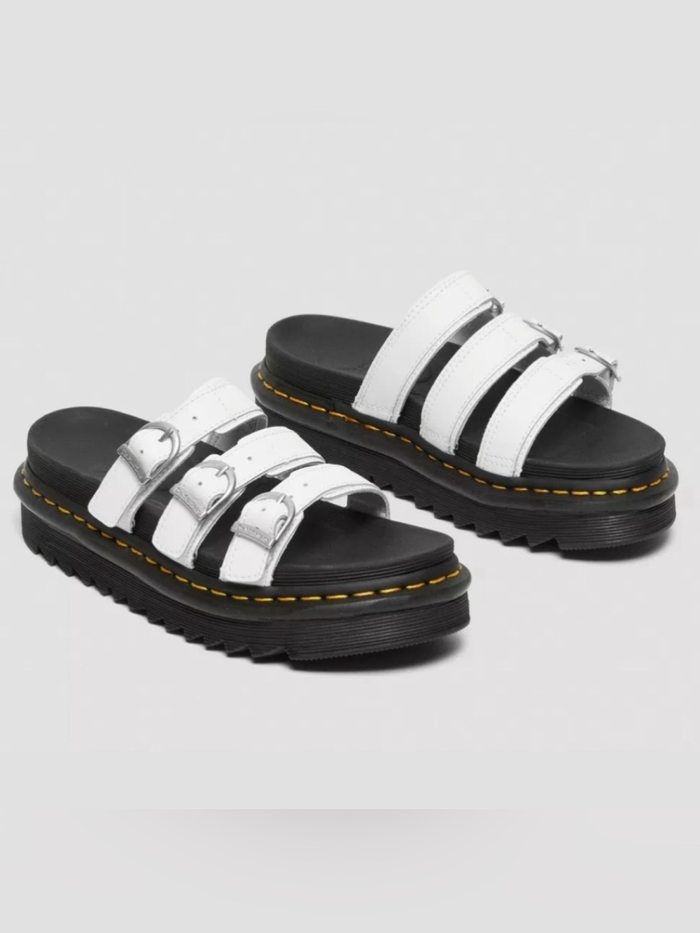 Dr Martens Blair White Leather Three Strap Slide Sandal Chunky Platform Outdoor